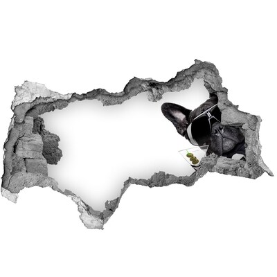 Dziura 3d fototapeta naklejka Stylowy pies z drinkiem