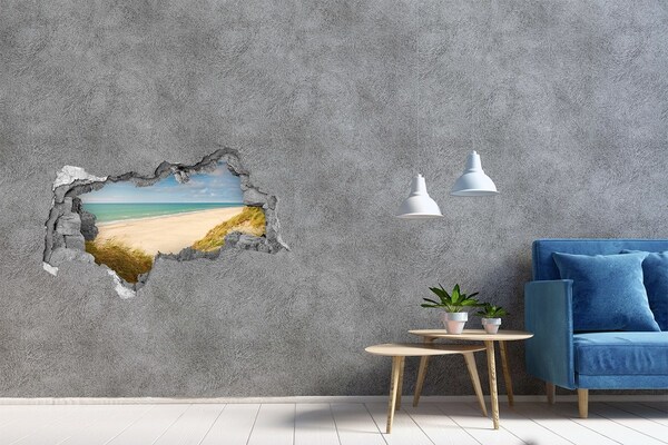 naklejka fototapeta 3D widok Karaibska plaża przez dziurę w ścianie