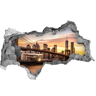 Fototapeta dziura na ścianę 3d Most Brooklyński o zachodzie słońca