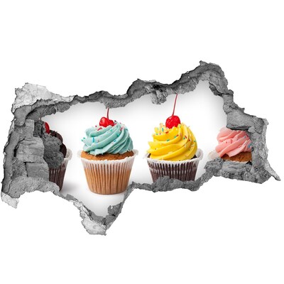 Naklejka 3D dziura okleina beton Pyszne babeczki w dziurze w ścianie