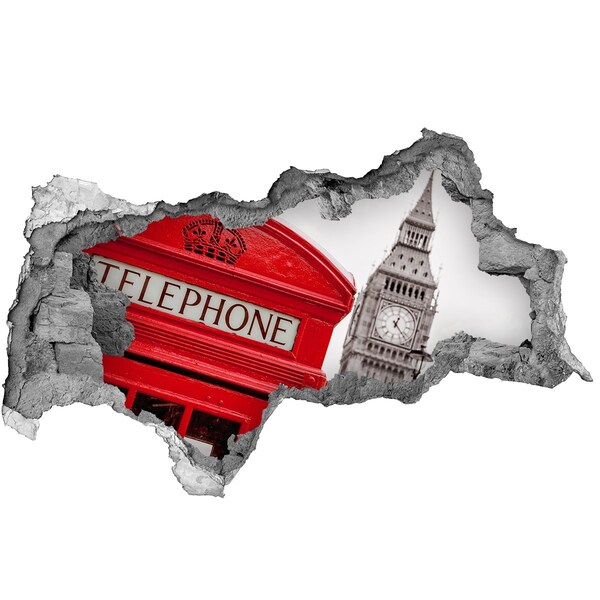 Fototapeta dziura na ścianę 3d Londyńska sceneria z budką telefoniczną