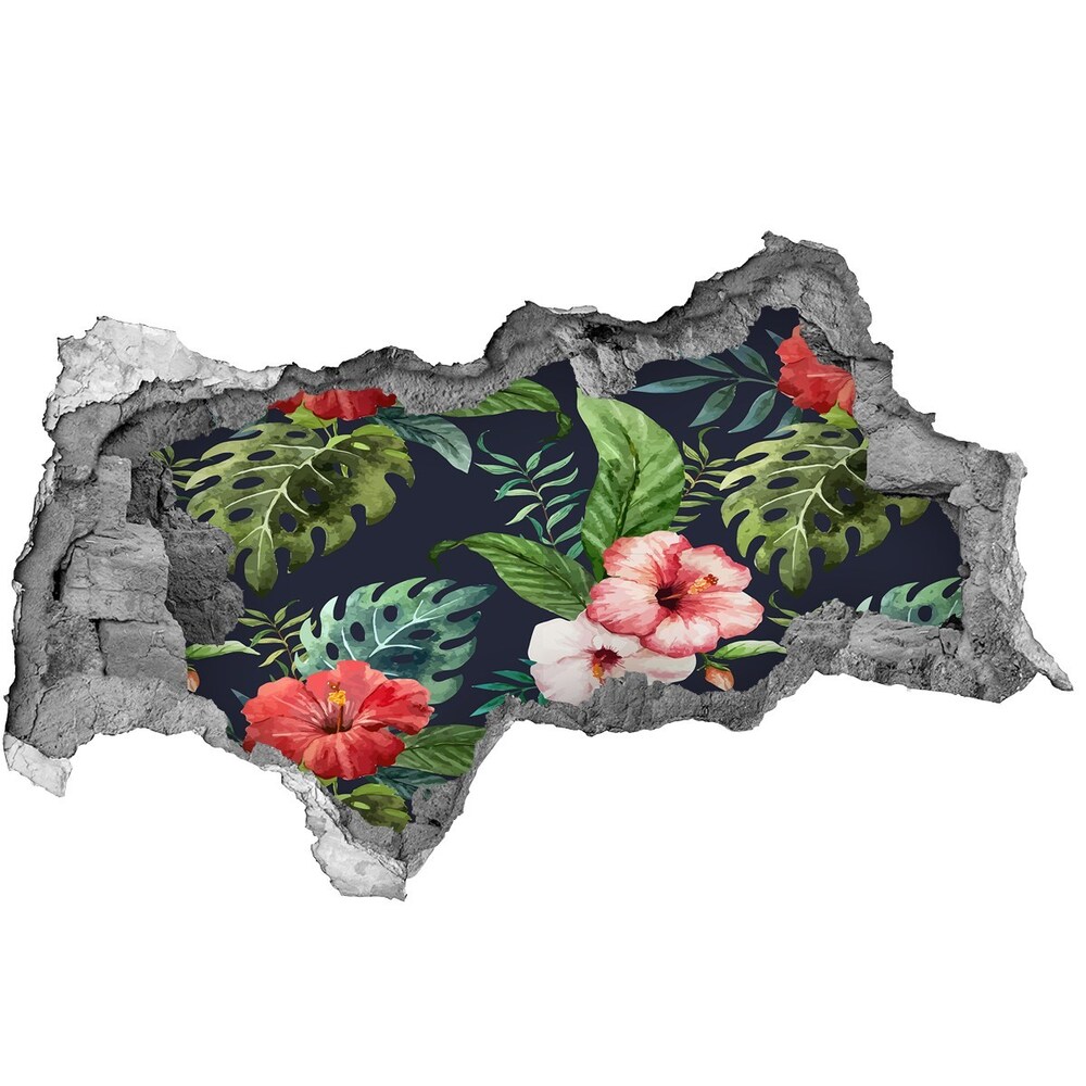 Naklejka 3D dziura beton Tropikalne kwiaty