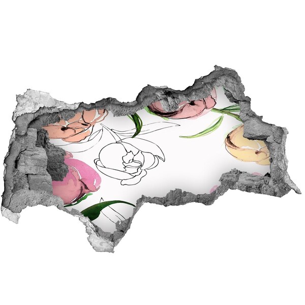 Naklejka 3D dziura na ścianę Kwiatowy mural za zniszczoną ścianą