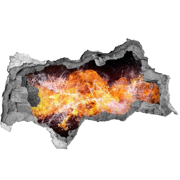 Dziura 3d fototapeta naklejka Ogień w otworze ściany