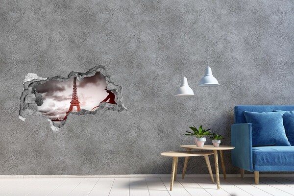 Fototapeta dziura na ścianę 3d Wieża Eiffla w Paryżu