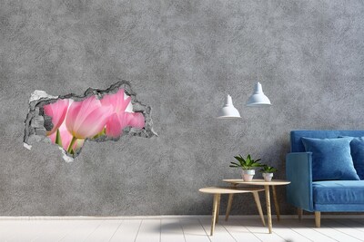 Samoprzylepna dziura naklejka Różowe tulipany