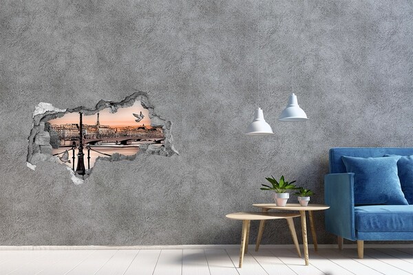 Fototapeta dziura na ścianę 3d Zmierzch w Paryżu