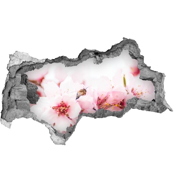 Samoprzylepna dziura na ścianę Kwiaty wiśni z pszczołą