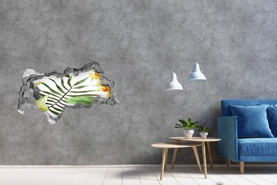 Okleina 3D dziura naklejka Zielona palma przez dziurę w ścianie