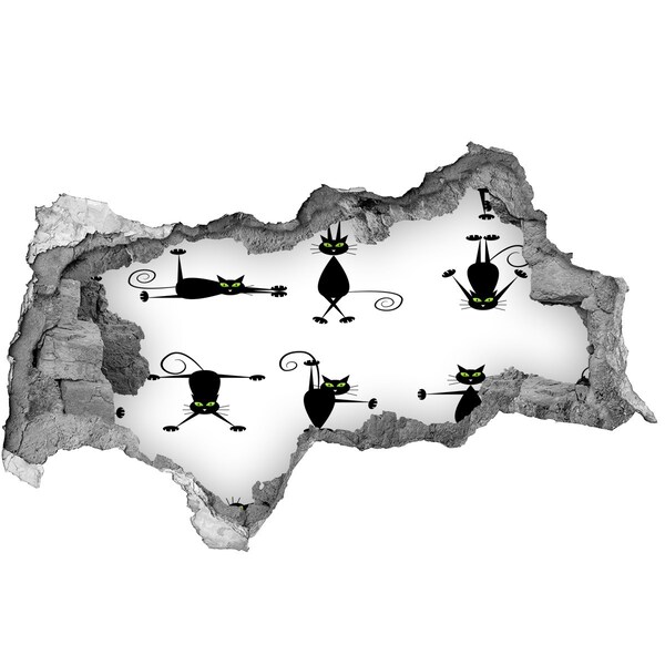 Dziura 3d fototapeta ścienna Czarne koty na białym tle