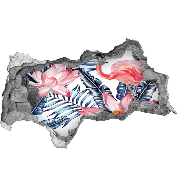 Dziura 3d fototapeta naklejka Tropikalny raj z flamingami