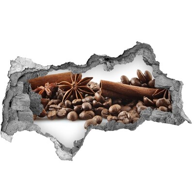 Naklejka dziura na ścianę Ziarna kawy cynamon