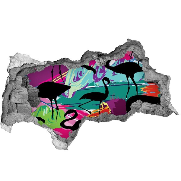 Dziura 3d fototapeta ścienna Flamingi na tropikalnej plaży