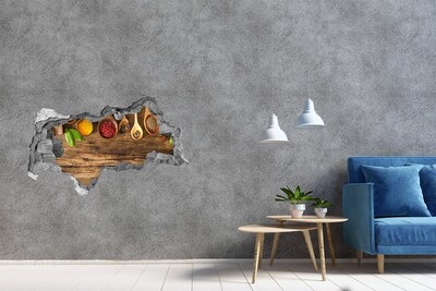 Samoprzylepna naklejka Kuchenne przyprawy na tle drewnianego blatu