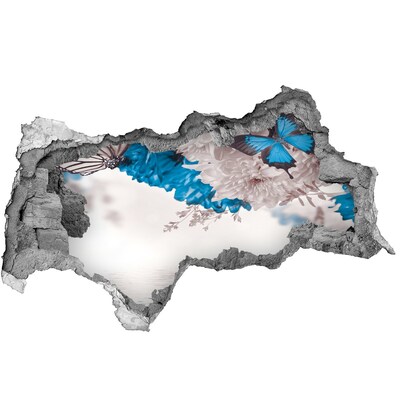 Samoprzylepna dziura na ścianę Kwiatowy krajobraz z motylami