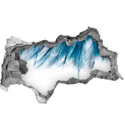 Samoprzylepna dziura ścienna 3D Niebieskie pióra w betonie