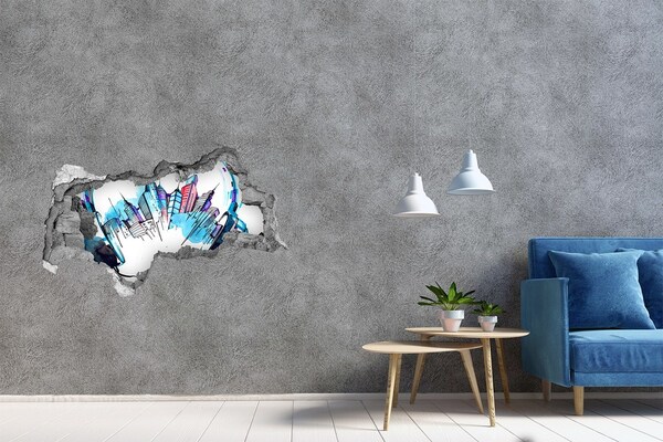 Samoprzylepna dziura 3D naklejka Nowoczesne miasto w ruinie