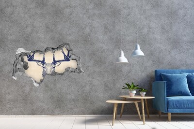 Dziura 3d fototapeta na ścianę Poruszający się jeleń w dziurze w ścianie