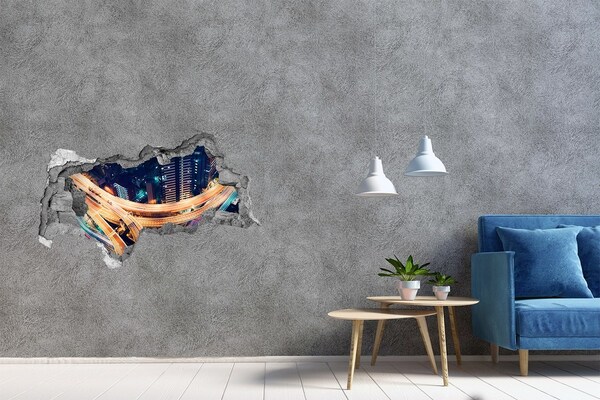 Fototapeta dziura na ścianę 3d Widok na miasto nocą