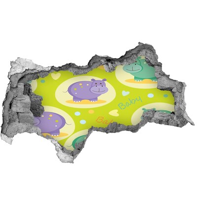Dziura 3d foto tapeta naklejka Hippopotamy w kolorowej scenerii