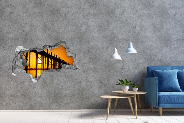 Fototapeta dziura na ścianę 3d Zachód słońca nad molo