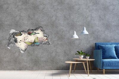 Dziura 3d foto tapeta naklejka Motyle w zniszczonej ścianie