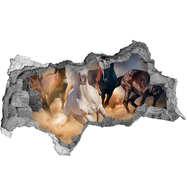 Fototapeta dziura na ścianę 3d Galloping Horses Through the Wall