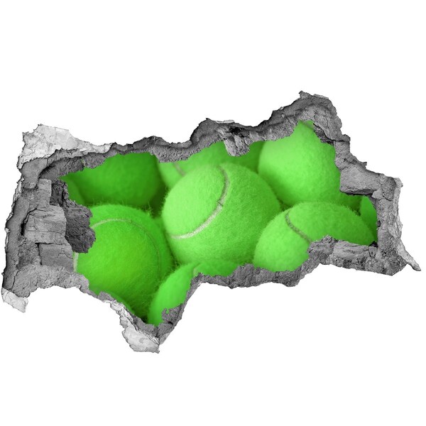 Naklejka 3D dziura na ścianę Zielone piłki tenisowe za ścianą