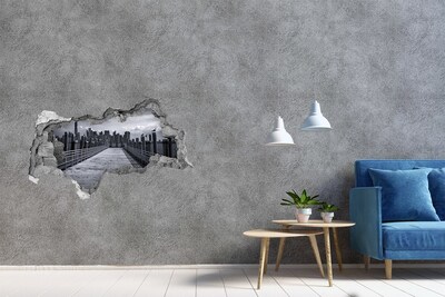 Naklejka 3D dziura na ścianę beton Widok na miasto z molo