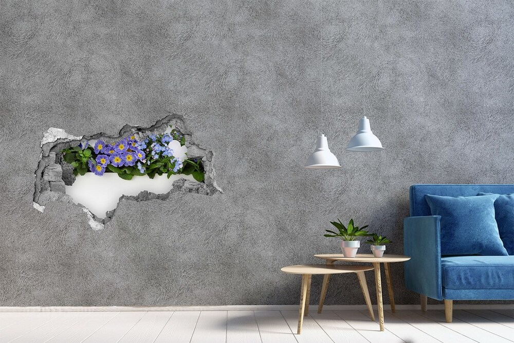 Naklejka 3D dziura na ścianę Niebieskie kwiaty