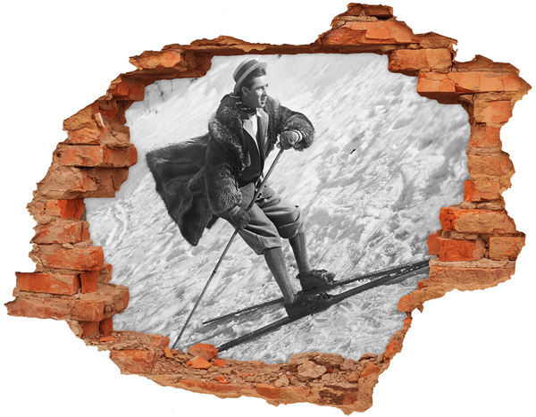 Fototapeta dziura na ścianę Zimowy narciarz w retro stylu