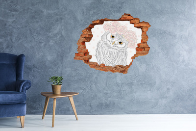 Dziura 3d fototapeta na ścianę Sowa z różami