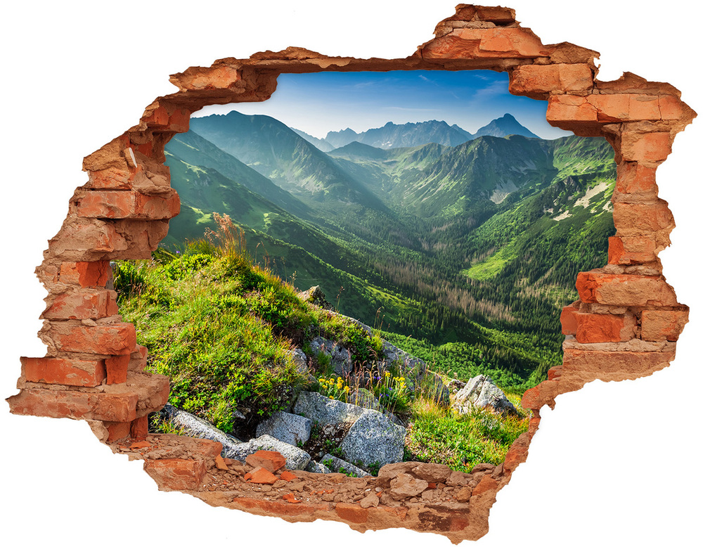 Dziura 3d w ścianie naklejka Świt w Tatrach
