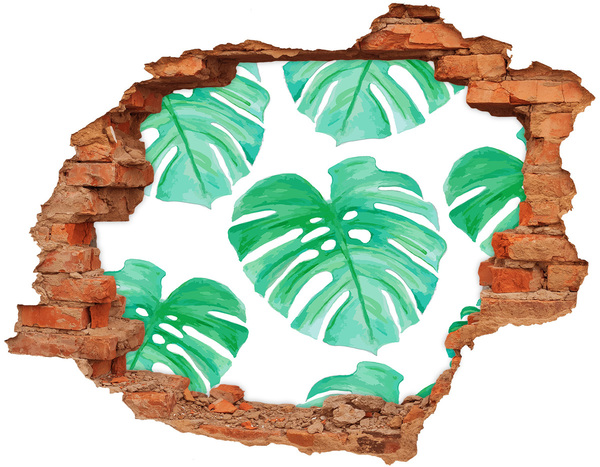 Naklejka 3D dziura na ścianę beton Monstera