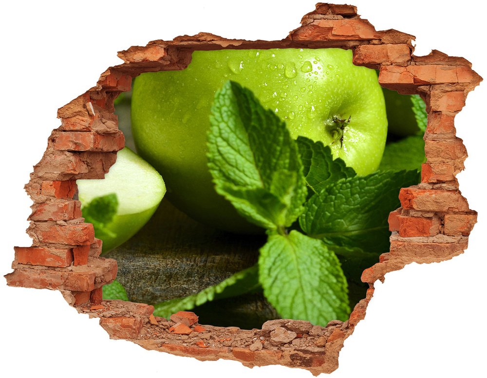 Naklejka 3D dziura na ścianę Zielone jabłka