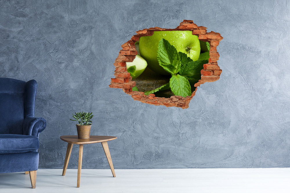 Naklejka 3D dziura na ścianę Zielone jabłka