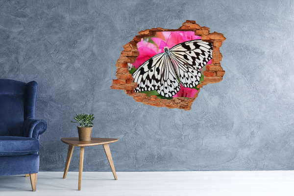 Dziura 3d fototapeta naklejka Motyl na kwiatku