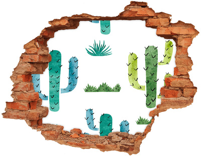Naklejka 3D dziura na ścianę beton Kaktusy