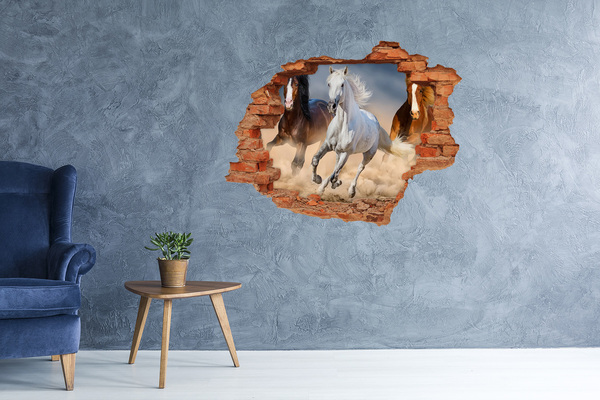 Dziura 3d fototapeta naklejka Dziki galop koni
