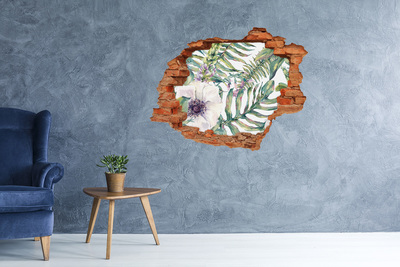 Naklejka 3D dziura na ścianę Paprocie i kwiaty