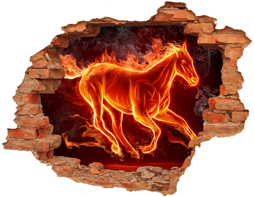 Dziura 3d fototapeta na ścianę Koń w płomieniach