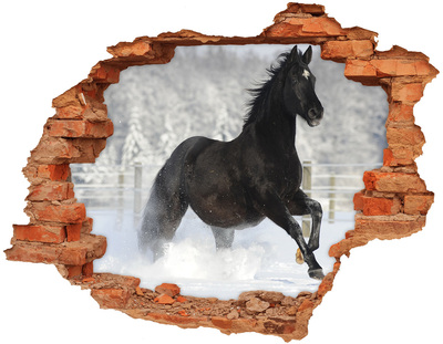 Dziura 3d fototapeta naklejka Koń w galopie śnieg