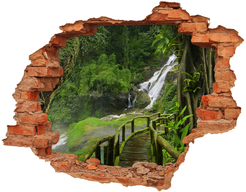 Dziura 3d w ścianie na ścianę Wodospad w dżungli