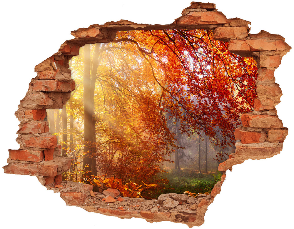 Dziura 3d w ścianie naklejka Jesienny las