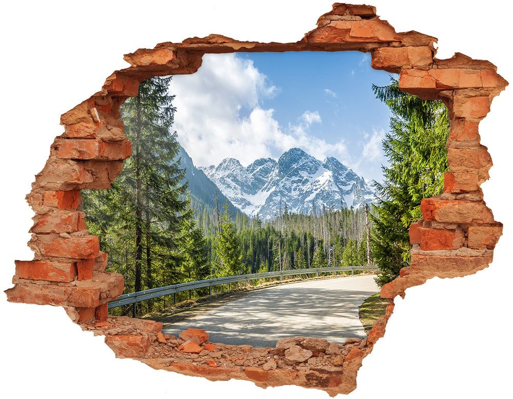 Dziura 3d w ścianie naklejka Droga Tatry