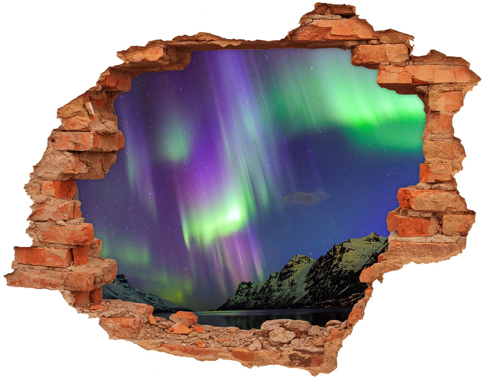 Dziura 3d w ścianie naklejka Zorza polarna