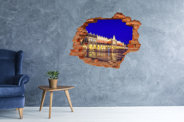Fototapeta dziura na ścianę 3d Krakowski Rynek Główny w nocy