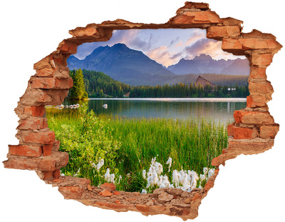 Dziura 3d w ścianie na ścianę Jezioro w górach