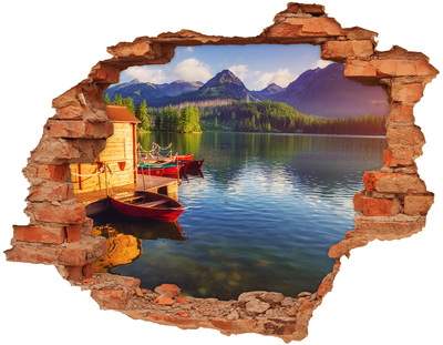 Dziura 3d w ścianie na ścianę Jezioro w górach