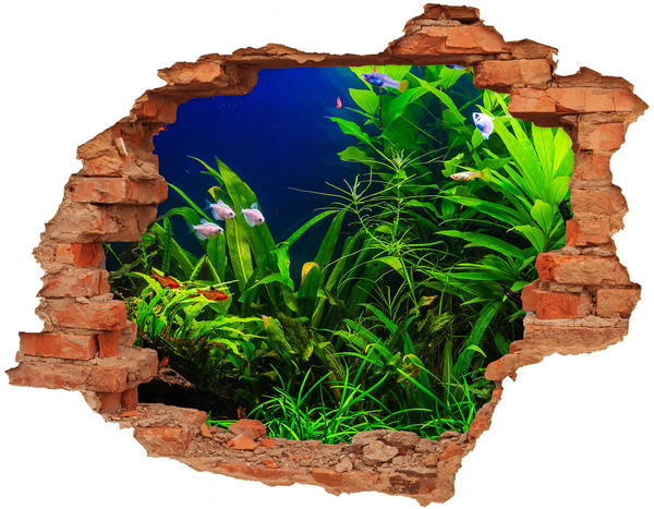 Dziura 3d w ścianie naklejka Ryby w akwarium